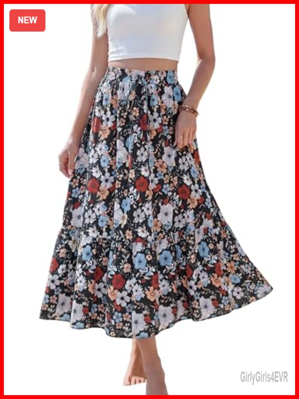 Women's High Waisted Pleated Flowy Maxi Skirt Elastic Waist Casual Summer